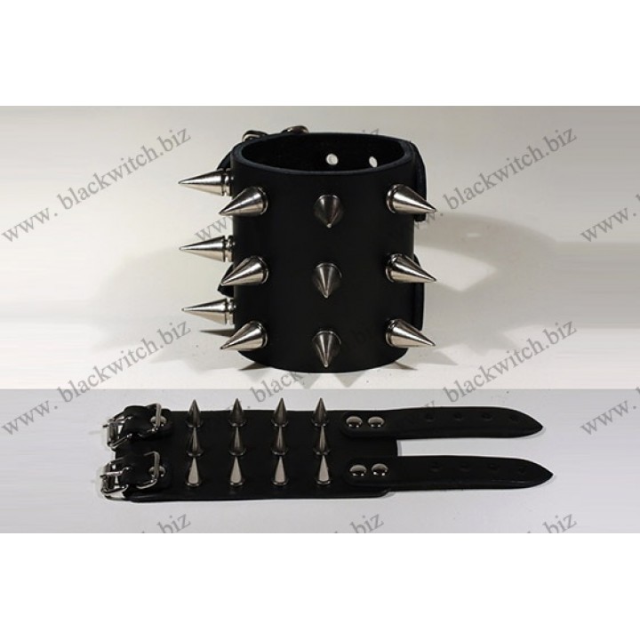 Lederen armband met spikes 7cm