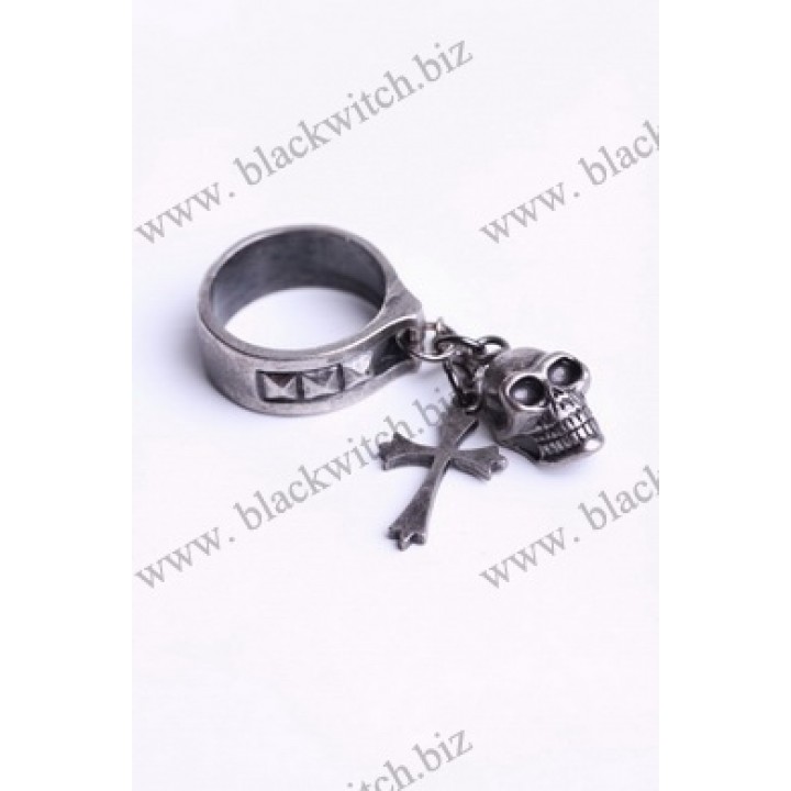 Ring silver skull and cross