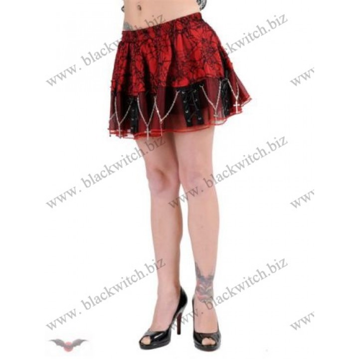 Red mini skirt with chains and spiderweb