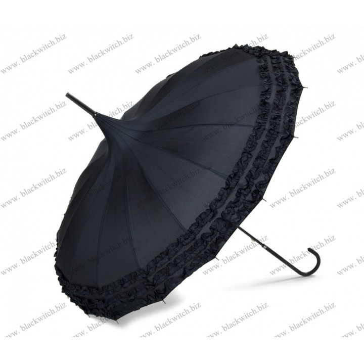 Frilly black umbrella