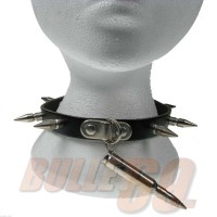 1 Row Medium Spike and Bullet Leather Neckband / Leather Chocker - Black