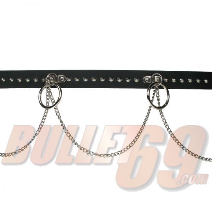 38mm 1 Row Conical and Chain w/Handle Plate and Medium Rings Leather Belt Sid Belt- Black