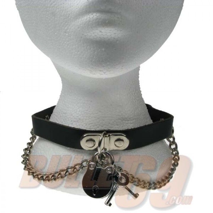 1 Row Chain and Padlock Leather Neckband / Leather Chocker - Black (23)