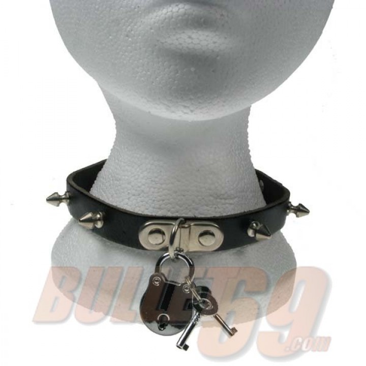 1 Row Small Spike and Padlock Leather Neckband / Leather Chocker - Black (26)