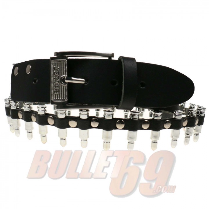 38mm Black Silver Bullet Punk Real Leather Belt
