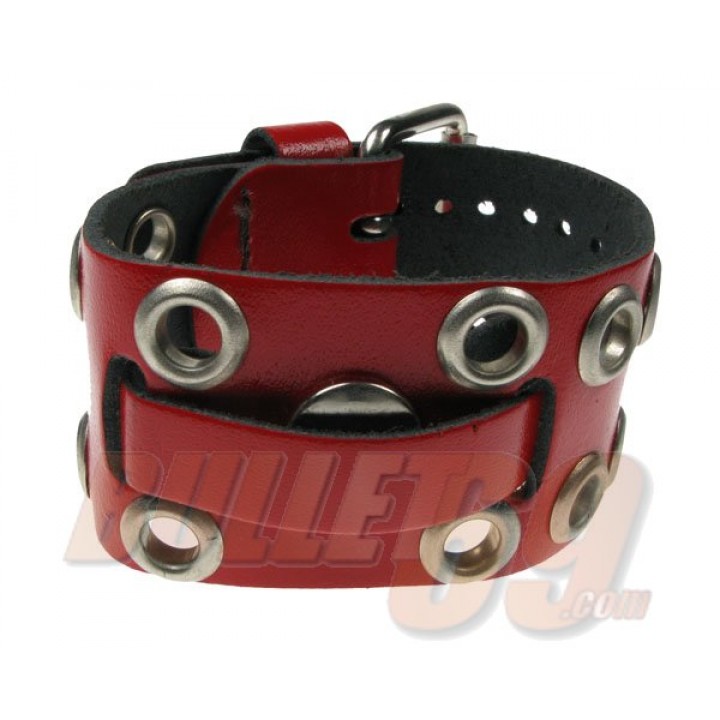 WATCH STRAP EYELET Leather Wristband - Red