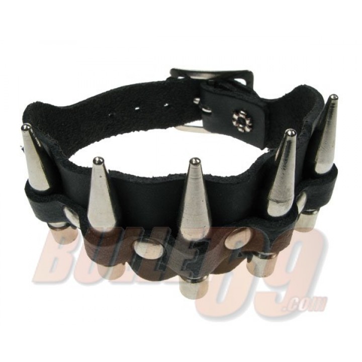 2 Row width with Large Spike Leather Wristband - Black