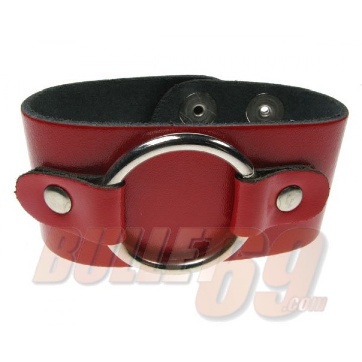 2 Row width Medium Ring Leather Wristband - Red