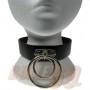 2 Row Handle Plate with Medium and Large Rings Overlap Leather Neckband LeatherChocker - Black