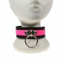 2 Row Black with Fl Pink Strip w/Medium ring Leather Neckband - Black (25)