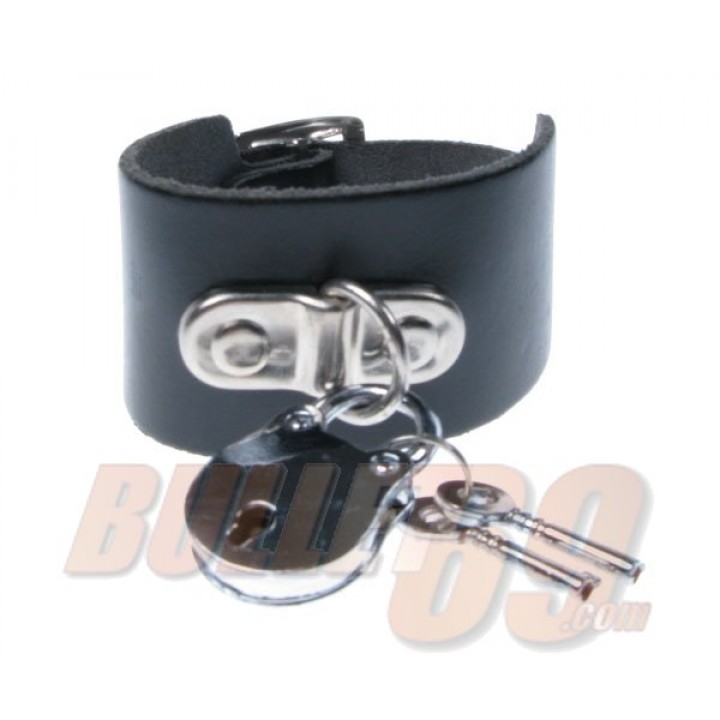 3 Row width Handle Plate and Padlock Leather Wristband - Black