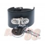 3 Row width Handle Plate and Padlock Leather Wristband - Black