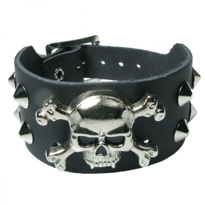 2 Row width Vampire Skull and Crossbones with 4 conical on both sides - Black