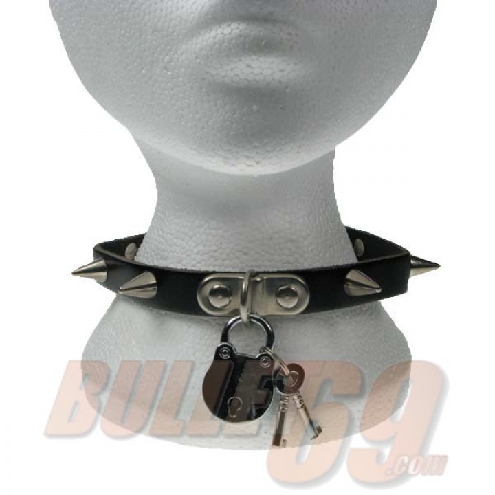 1 Row Small Cone Spike and Padlock Leather Neckband / Leather Chocker - Black (26)