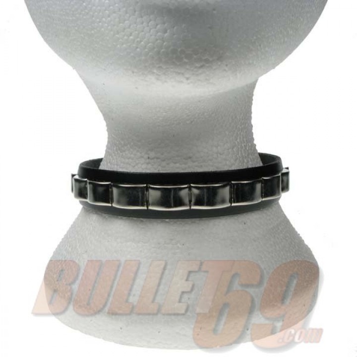 1 Row curved ring Leather Neckband / Leather Chocker - Black (19)